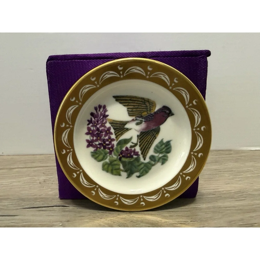 State Birds Flowers Franklin MINI Plate New Hampshire Purple Finch Lilac 3